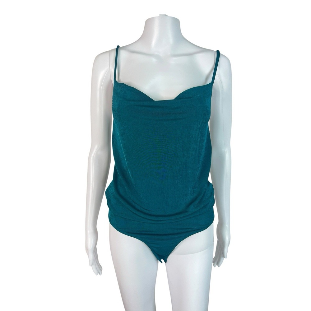 Zara Women's Size S One Piece Bodysuit Spaghetti Strap Stretch Sexy Slinky Green